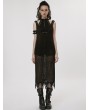 Punk Rave Black Gothic Post-Apocalyptic Techwear Style Knitted Hollow Out Dress