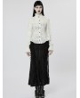 Punk Rave White Gothic Chiffon Embroidered Flared Sleeve Perspective Blouse for Women