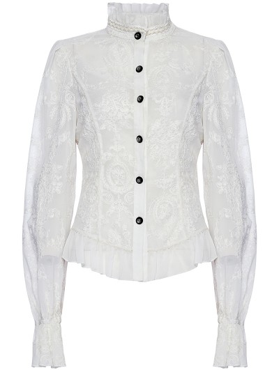 Punk Rave White Gothic Chiffon Embroidered Flared Sleeve