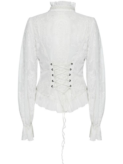 Punk Rave White Gothic Chiffon Embroidered Flared Sleeve