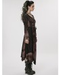 Punk Rave Black and Coffee Gothic Steampunk Dark Wizard Long Hooded Coat for Women