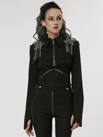 Punk Rave Black Gothic Punk Daily Wear Tassel Short Denim Jacket for Women