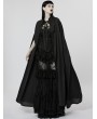 Punk Rave Black Gothic Printed Chiffon Lace Applique Lapel Long Cloak for Women