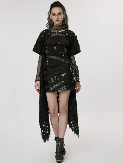 Punk Rave Black Gothic Post-Apocalyptic Style Hollow Out Long Cardigan for Women