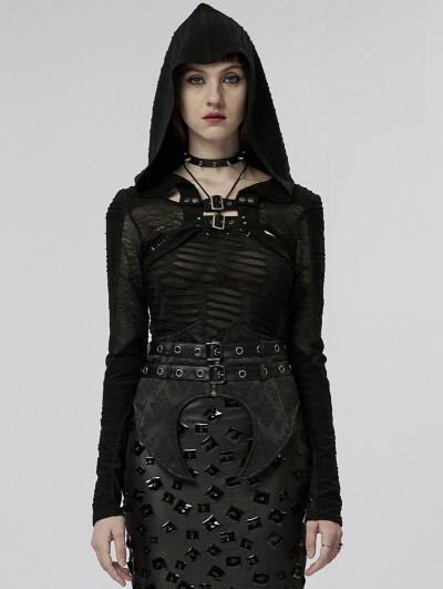 Punk Rave Women's Black Gothic Bolero Jacket with Removable Hood