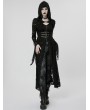 Punk Rave Black Dark Gothic Rose Pattern Two-Pieces Long Hooded Coat for Women