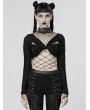 Punk Rave Black Gothic Dark Sexy Long Sleeve Short T-Shirt for Women