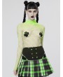 Punk Rave Green Gothic One-Piece Mesh Long Sleeve T-Shirt for Women