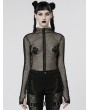 Punk Rave Black Gothic Fashion Sexy Grunge Mesh Long Sleeve T-Shirt for Women