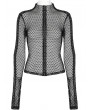 Punk Rave Black Gothic Fashion Sexy Grunge Mesh Long Sleeve T-Shirt for Women