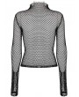 Punk Rave Black Gothic Fashion Sexy Grunge Mesh Long Sleeve T-Shirt for Women