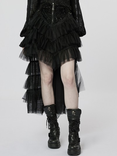 Punk Rave Black Gothic Cute Heart Cool Girl High-Low Tulle Skirt