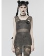 Punk Rave Silver and Grey Gothic Punk Imitation Metal Wire Ripped Sleeveless Sweater for Women