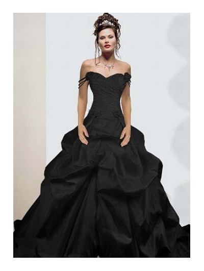 Black Spaghetti Straps Simple Gothic Wedding Dress