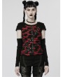 Punk Rave Women's Black and Red Gothic Punk Knitted T-Shirt with Removable Sleeves