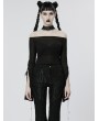 Punk Rave Black Daily Gothic Off-the-Shoulder Long Slit Sleeve T-Shirt for Women