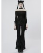 Punk Rave Black Daily Gothic Off-the-Shoulder Long Slit Sleeve T-Shirt for Women