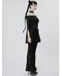 Punk Rave Black Daily Gothic Off-the-Shoulder Long Slit Sleeve T-Shirt for Women