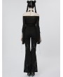 Punk Rave Black Daily Gothic Off-the-Shoulder Long Slit Sleeve T-Shirt for Women
