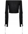 Punk Rave Black Daily Gothic Off-the-Shoulder Long Slit Sleeve T-Shirt for Women