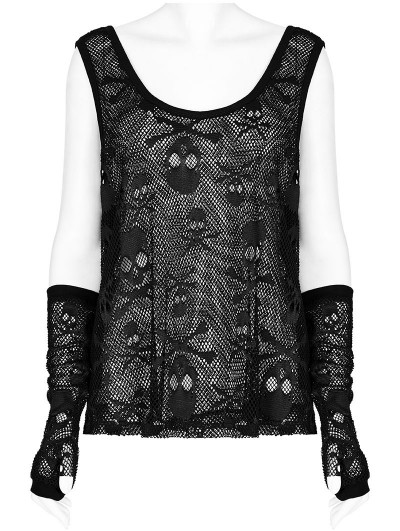 Punk Rave Women's Black Gothic Punk Skull Pattern Loose Tank Top with  Finger Sleeves 