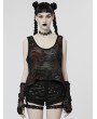 Punk Rave Womne's Black and Red Gothic Punk Skull Pattern Tank Top with Finger Sleeves