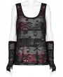 Punk Rave Womne's Black and Red Gothic Punk Skull Pattern Tank Top with Finger Sleeves