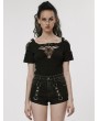 Punk Rave Black Gothic Punk Sexy Hollow-out Short Sleeve T-Shirt for Women