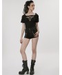 Punk Rave Black Gothic Punk Sexy Hollow-out Short Sleeve T-Shirt for Women