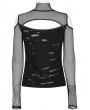 Punk Rave Black Gothic Punk Daily Decayed Mesh Long Sleeve T-Shirt for Women