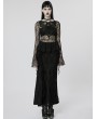 Punk Rave Black Gothic Transparent Lace Long Trumpet Sleeve T-Shirt for Women