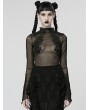 Punk Rave Black Gothic Feather Lace Mesh Long Sleeve Top for Women