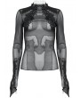 Punk Rave Black Gothic Feather Lace Mesh Long Sleeve Top for Women