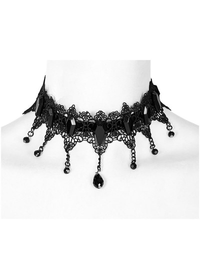 Punk Rave Black Gothic Retro Glamorous Lace Beaded Choker