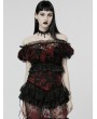 Punk Rave Black and Red Gothic Sexy Flocking Mesh Lace Trim Short Top for Women