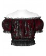 Punk Rave Black and Red Gothic Sexy Flocking Mesh Lace Trim Short Top for Women