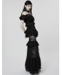 Punk Rave Black Gothic Sexy Flocking Mesh Lace Trim Short Top for Women