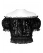 Punk Rave Black Gothic Sexy Flocking Mesh Lace Trim Short Top for Women