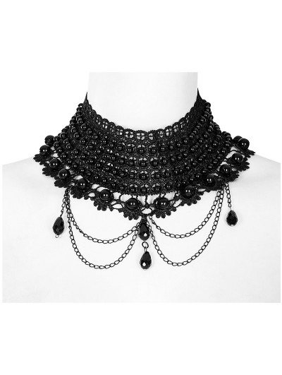 Punk Rave Black Gothic Gorgeous Lace Layered Chain Pendant Choker