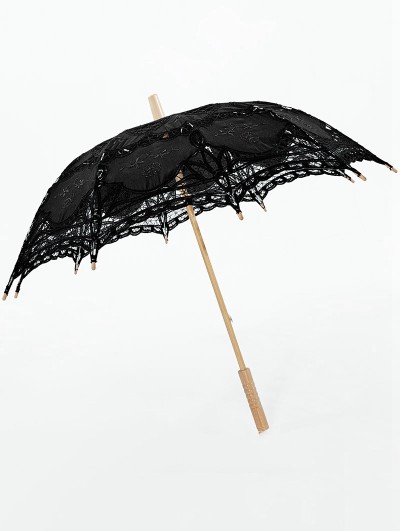 Punk Rave Black Gothic Cotton Embroidery Lace Umbrella