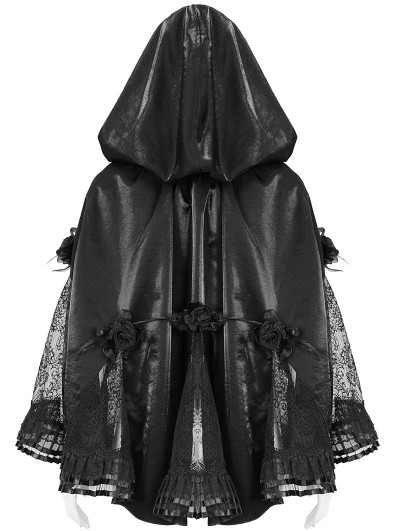 Devil Fashion Black Gothic Feather Flower Short Hooded Cape for