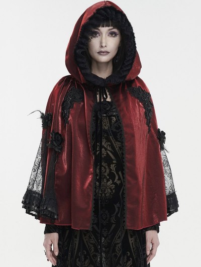 Devil Fashion Red Gothic Feather Flower Short Hooded Cape for Women