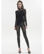 Devil Fashion Black Gothic Fishnet Hollow Out Skinny Leather Pants for Women