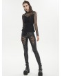 Devil Fashion Black Gothic Fishnet Hollow Out Skinny Leather Pants for Women