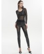 Devil Fashion Black Gothic Fishnet Hollow Out Skinny Leather Pants for Women