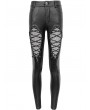 Devil Fashion Black Gothic Fishnet Hollow Out Skinny Leather Pants for Women