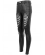 Devil Fashion Black Gothic Fishnet Hollow Out Skinny Leather Pants for Women