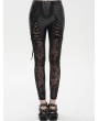 Devil Fashion Black Sexy Gothic Hollow Out Lace Long Synthetic Leather Pants for Women