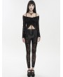 Devil Fashion Black Sexy Gothic Hollow Out Lace Long Synthetic Leather Pants for Women