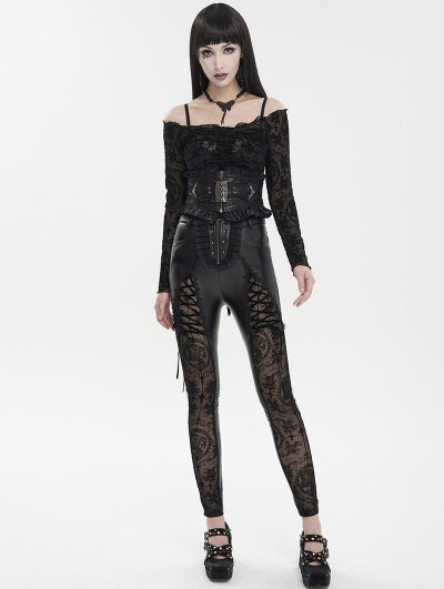 Devil Fashion Black Sexy Gothic Hollow Out Lace Long